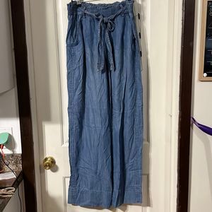 Denim paper bag wide leg jeans pants